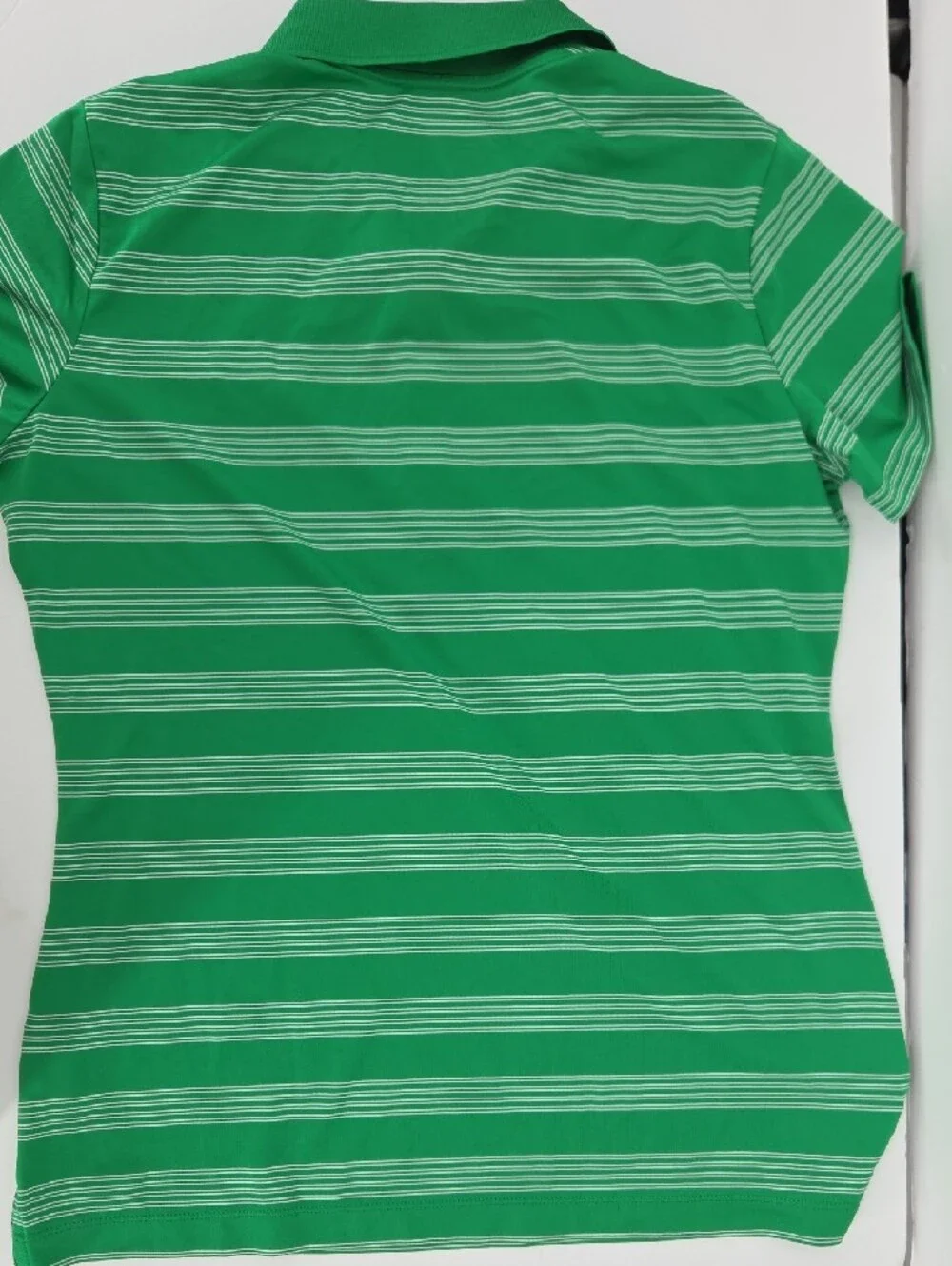 Nike Women's Green Striped Golf Polo with Yellow Oregon DUCKS